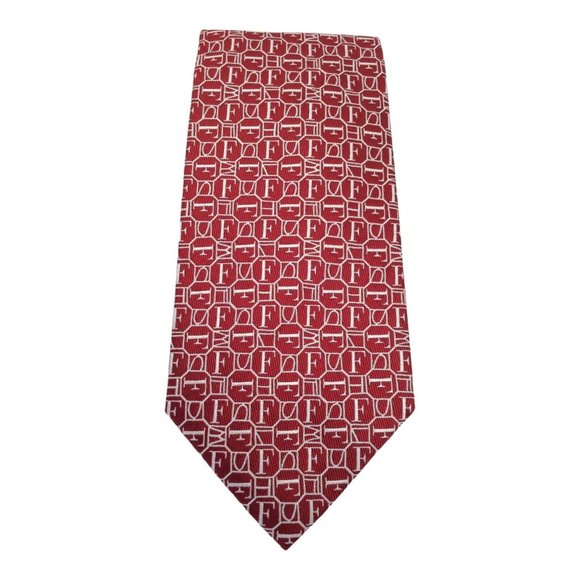 GIANFRANCO FERRE Red Geometric Monogrammed Silk Tie Italy 57"/3".3/4 EX COND - Picture 7 of 7